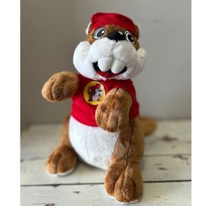Buc‎ Ees 10" Beaver Plush Red Hat Shirt Stuffed Animal Toy Medium